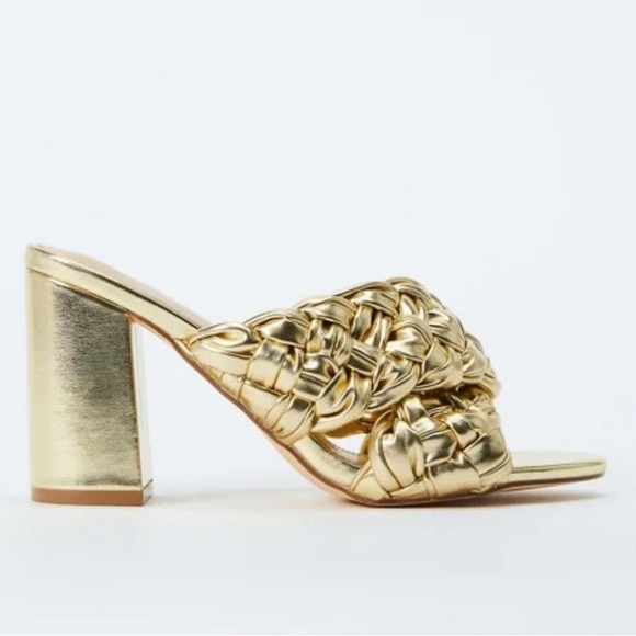 Just Fab Blair Gold Woven Block Heel Sandals sz 6.5 nwb - Picture 1 of 7